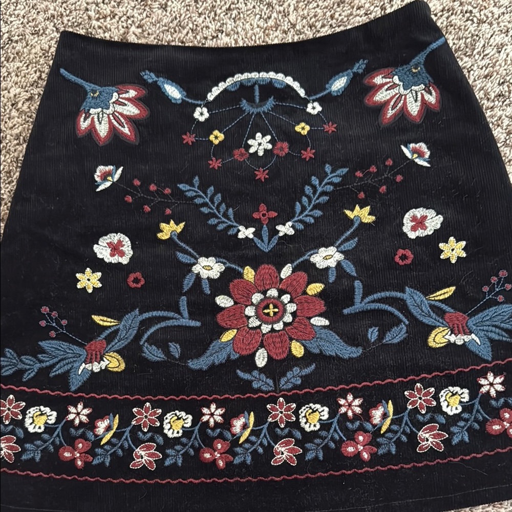 Floral Embroidered Black Skirt